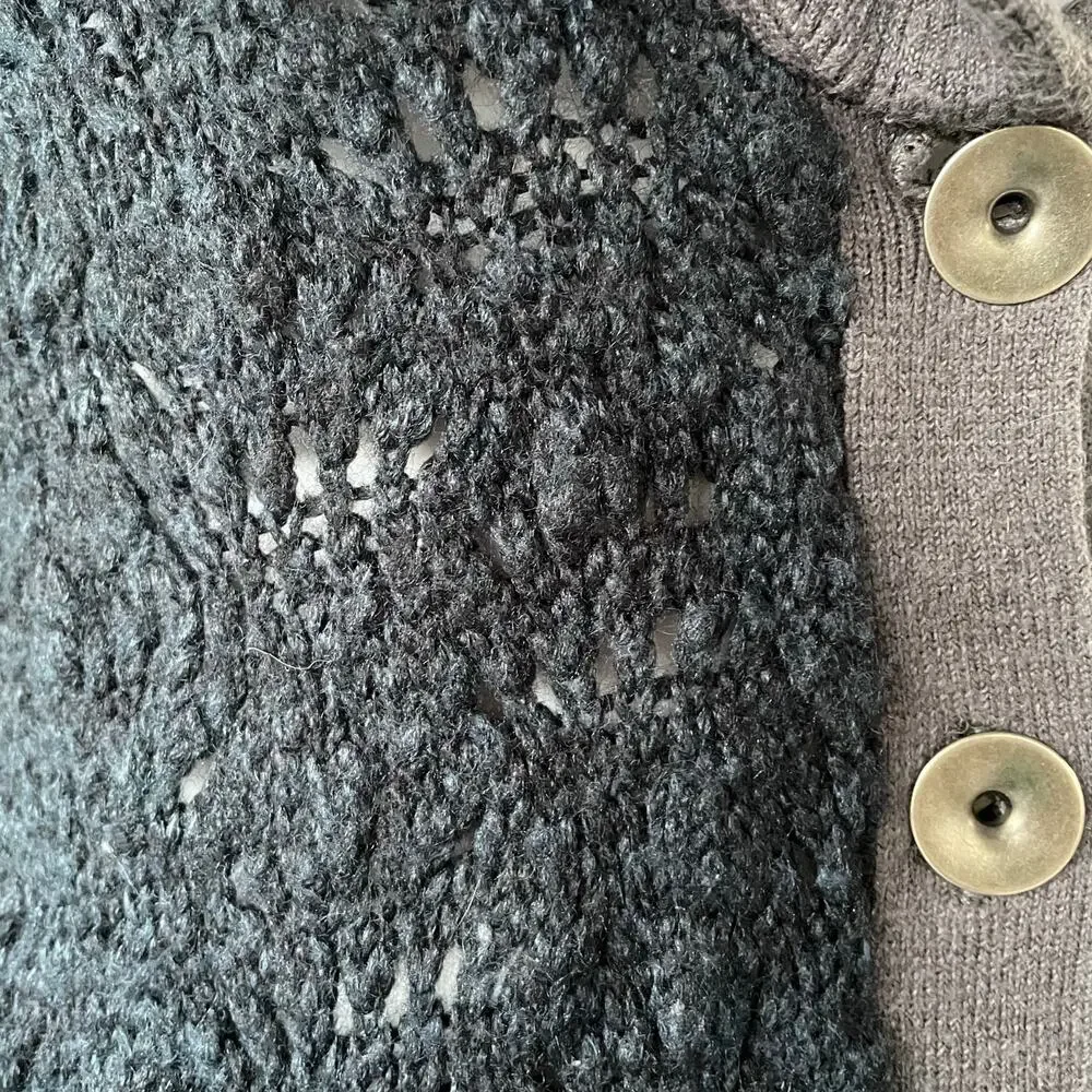 🔥Free People Chunky Knit Two tones Navy & Gray Shawl Neck Cardigan Sweater Sz S - Picture 7 of 16
